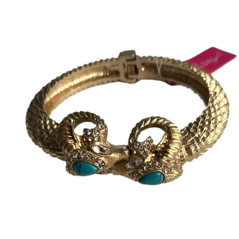 Lilly Pulitzer Gold Rams Head Cuff Bracelet with Turquoise Stones